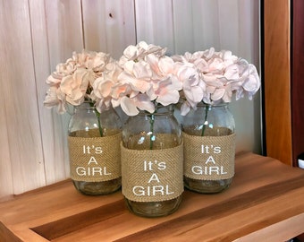 Baby Shower Centerpiece It’s a Girl Baby in Bloom, Garden Baby Shower Decor Mason Jar Boho Baby Shower Table Decor