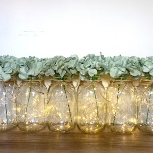 Sage Table Centerpieces Fairy Light Mason Jar Wedding Centerpieces Rustic Wedding Decor Set of 6