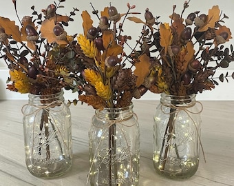 Centres de table pour mariage d'automne, décorations lumineuses automnales pour réception de mariage en bocaux Mason, décoration de mariage d'automne