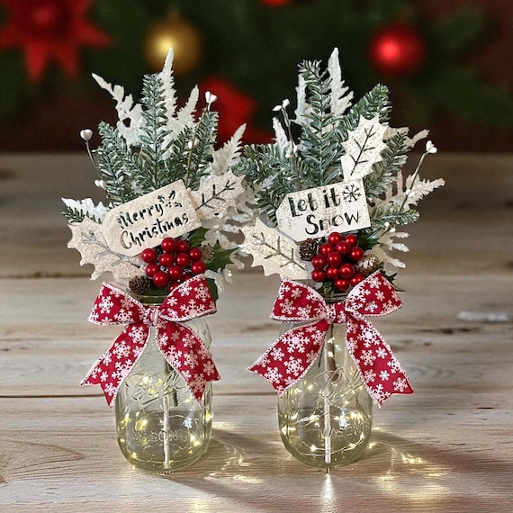 Christmas Decor Holiday Table Decor Red and White Christmas Centerpiece Merry Christmas Decoration Holiday Home Decor Christmas Gift Idea