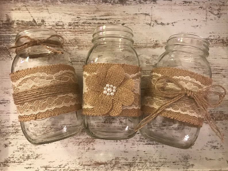 Wedding Burlap Mason Jar Sleeves Rustic Wedding Decorations Wedding Centerpiece Bridal Shower Decor, Jars are Not Included image 4