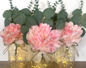 Baby Shower Centerpiece Baby in Bloom Girl Baby Shower Decor, Lighted Mason Jar Bridal Shower Decor