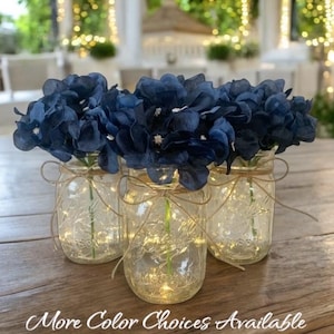 Navy Blue Wedding Centerpieces Lighted Rustic Wedding Decor Mason Jar Event Centerpiece Table Decor for Party Centerpieces Baby Shower Decor