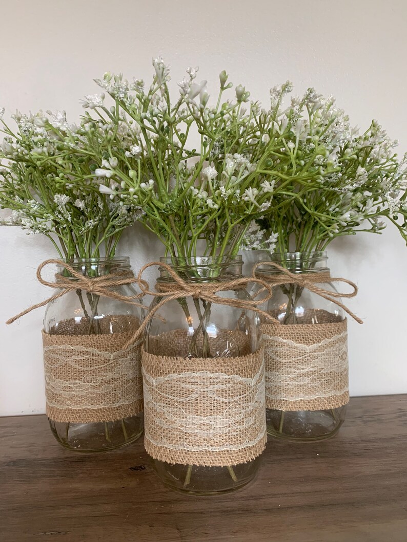 Babys Breath Mason Jar Centerpiece Rustic Decor for Wedding Etsy