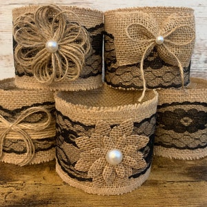 Wedding Centerpieces Black Burlap Mason Jar Sleeves Rustic Wedding Decorations Black Decor for Bridal Shower, Jars are Not Included