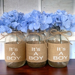 It’s a Boy Baby Shower Centerpiece, Mason Jar Baby Shower Decor, Boy Baby Shower Table Decor, Baby in Bloom