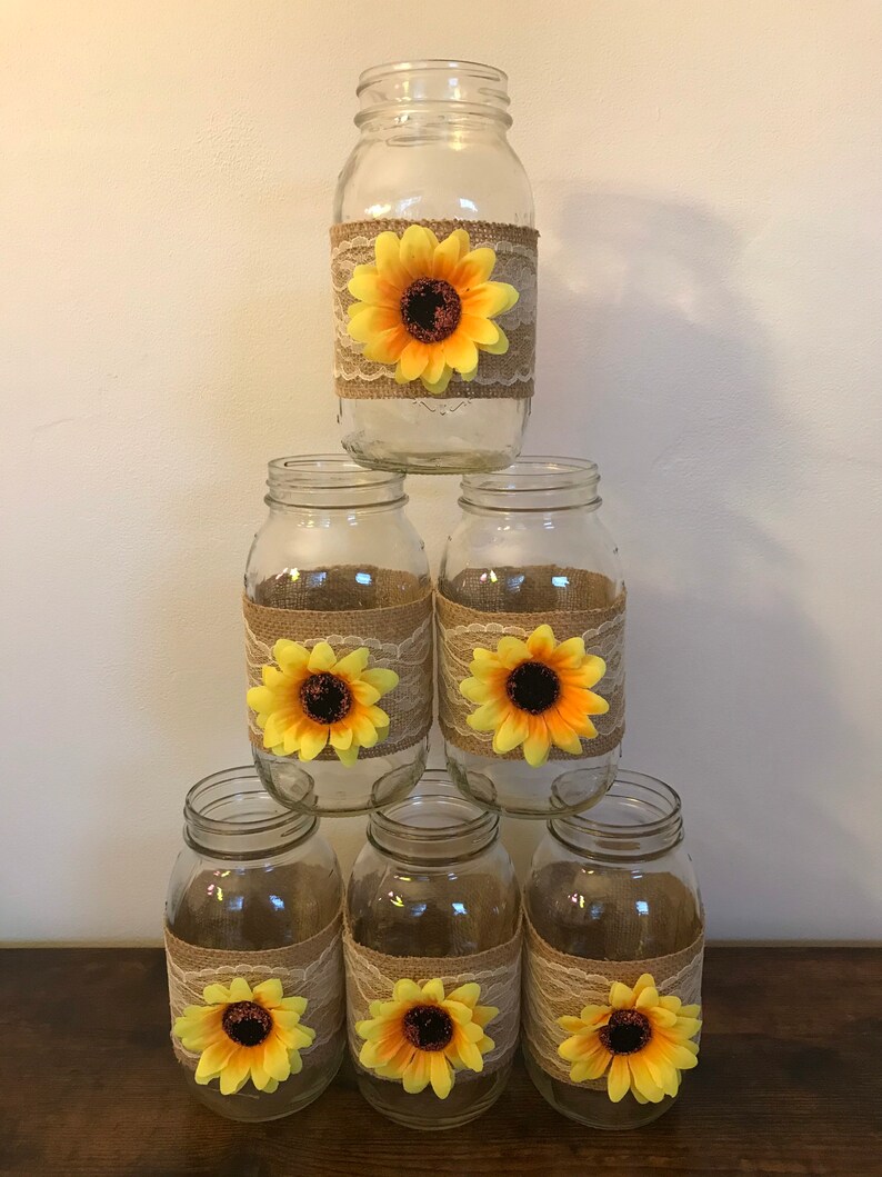 Rustic Burlap and Sunflower Mason Jar Sleeves Wedding Etsy