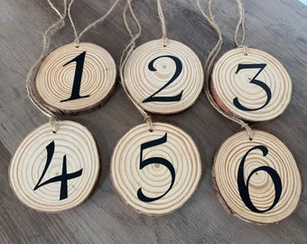 Rustic Wood Wedding Table Number, Hanging Wood Slice Reception Table Numbers, Farmhouse Wedding Decor