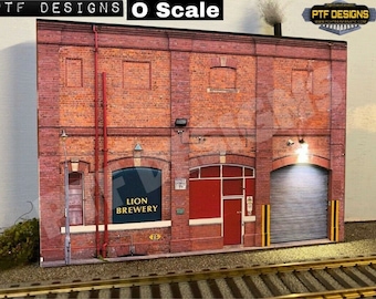PTF DESIGNS O Scale  Brewery - Building Flat / Front 3D Background w/ Led, for use with Mth Lionel
