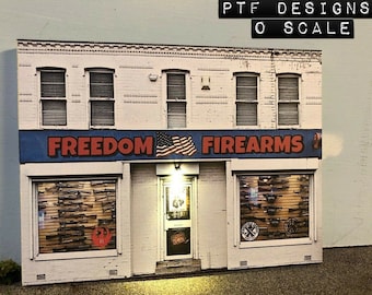 O Scale Freedom Firearms Building Flat / background structure, model railroad diorama