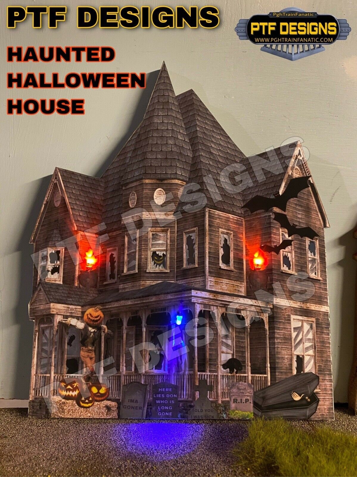 O Scale Haunted Halloween House - Building Flat 3D Background for train layout, diorama, decoration
