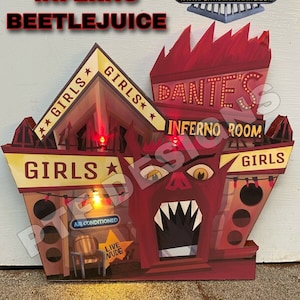G Scale DANTE&#39;S INFERNO BEETLEJUICE Halloween Gebäude Flach/Front LEDs - Strip Club