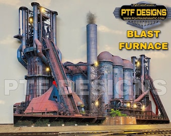 O Scale BLAST FURNACE - Steel Mill Building Flat w/ LEDs Trackside Decoration Diorama
