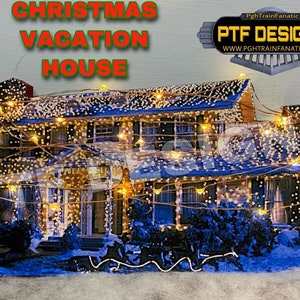 HO Scale - CHRISTMAS VACATION House - Building Flat w/ leds  for use on diorama, decoration or model trains