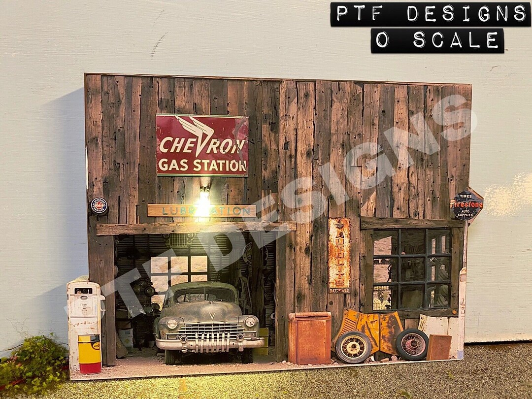 O Scale GAS STATION Building Flat W/led Scratch Built Decoration