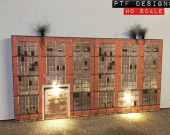 HO Scale Industrial #1 Building Flat / Front 3D Background w/ LED Diorama Decoration