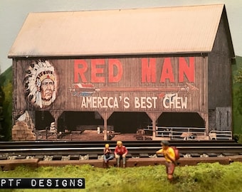O Scale Scratch Built &quot;RED MAN BARN&quot; Farm Building Front/Flat Decoration Diorama