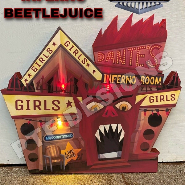 O Scale “DANTE’S INFERNO” BEETLEJUICE Halloween building flat - Strip club use with model railroad, dioramas as a 3D background
