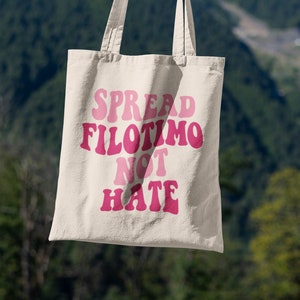 Vintage Greek Filotimo Eco Tote Bag | Funny Greek Aesthetic Text Organic Tote Bag | Greek  Philotimo Tote Bag | Greece Cotton Market Bag