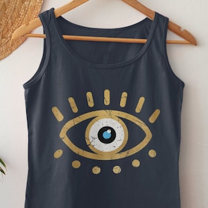 Greek Evil Eye Unisex Jersey Tank, Aesthetic Greek Mati Tank Top, Funny Greek T-shirt, Greek Mati Gift, Unisex Greece Amulet T-shirt