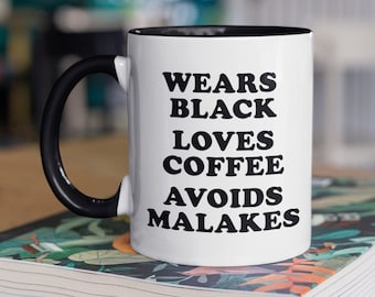 Wears black lovers coffee avoids malakes mug, Funny Greek coffee mug, Greek funny malakas mug, Greek coffee lover gift, Funny Greek gift
