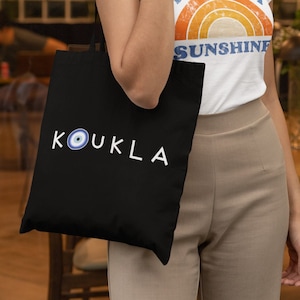 Greek Evil Eye Koukla Eco Tote Bag | Funny Greek Evil Eye Organic Tote Bag | Greek Evil Eye Koukla Tote Bag | Cute Greece Cotton Market Bag
