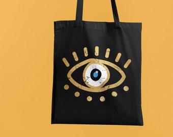 Sac fourre-tout grec Evil Eye Eco | Drôle de sac fourre-tout grec Evil Eye bio | Sac fourre-tout grec Evil Eye | Mignon Grèce Cotton Market Bag