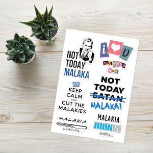 Divertente foglio di adesivi Malakas greci / Pacchetto di adesivi di colori misti carini greci / Adesivi in vinile greco Malakas / Decalcomanie Malaka fustellate della Grecia