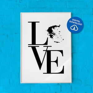 Griechenland Wandkunst | Griechisch Digitaldruck | Liebe Griechenland Karte druckbare Wandkunst | Griechenland Wanddeko | Griechische Agape Druck | Griechische druckbare Kunst