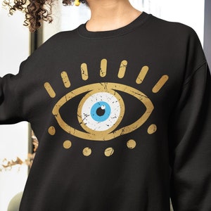 Greek Evil Eye Unisex Sweatshirt | Distressed Evil Eye Crewneck | Funny Greek aesthetic Evil Eye Sweater | Vintage Evil Eye Sweatshirt Gift