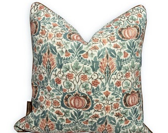 William Morris Little Chintz Teal and Saffron Elegant and Artisanal Linen Pillow Cover