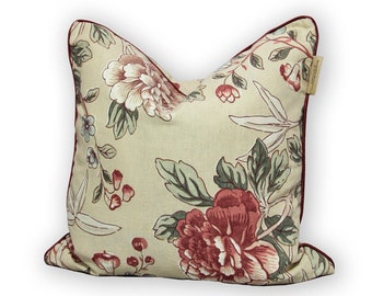 William Morris Pillow Cover - Tangley - Manilla / Woad - Linen Floral Throw Pillow - 16x16 inch, Beige