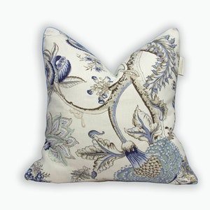 Scalamandre Pondicherry Delft - Pillow Cover - Indian Tree of Life Floral Designer Cushion Cover