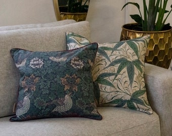 20x20 Green Cushion Cover - William Morris Pillow - Designer Throw Pillow- Bird Pillow Cover