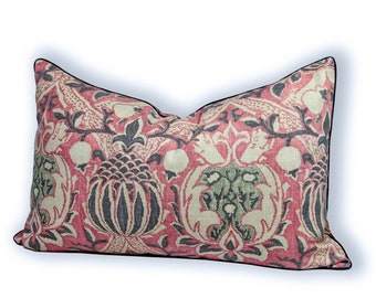 Red Lumbar Pillow Cover - Morris & Co 24x16 Cotton Rectangular Pillow - Boho red and black lumbar pillow case