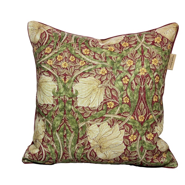 William Morris - Pimpernel - Red / Thyme Linen Pillow Cover - Designer Home Decor