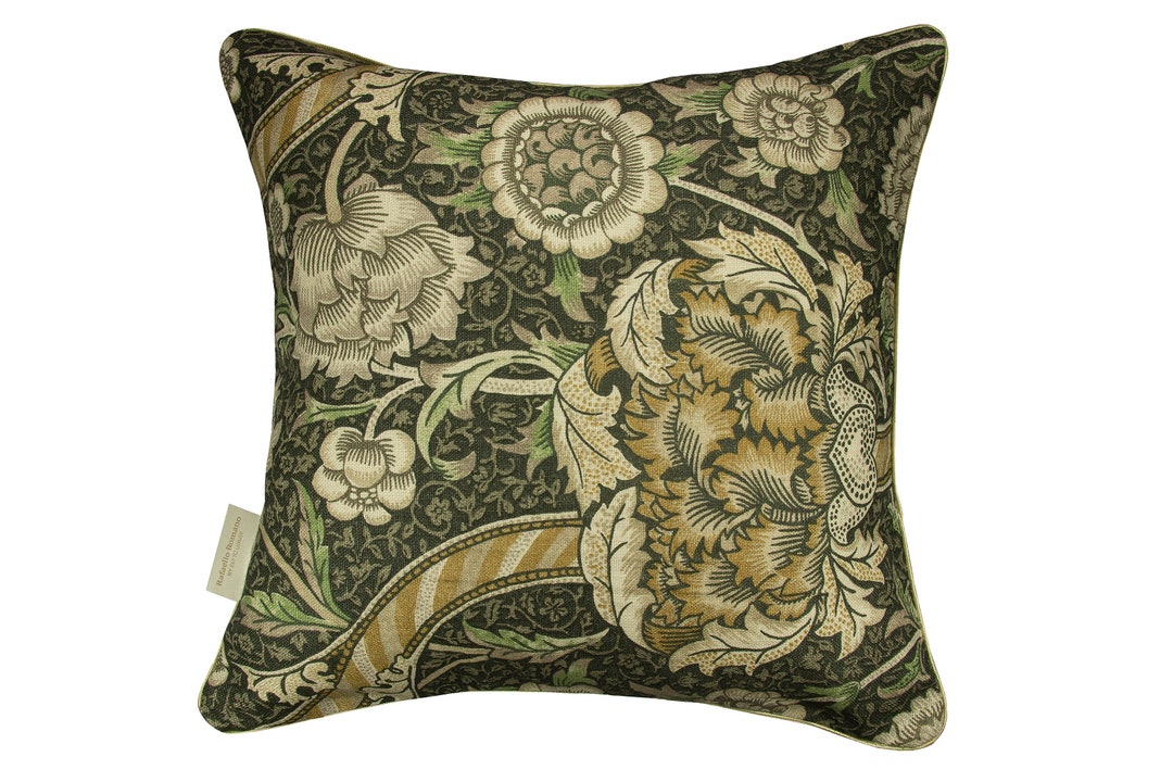 William Morris Pillow Cover Wandle Charcoal / Mustard Elegant Throw
