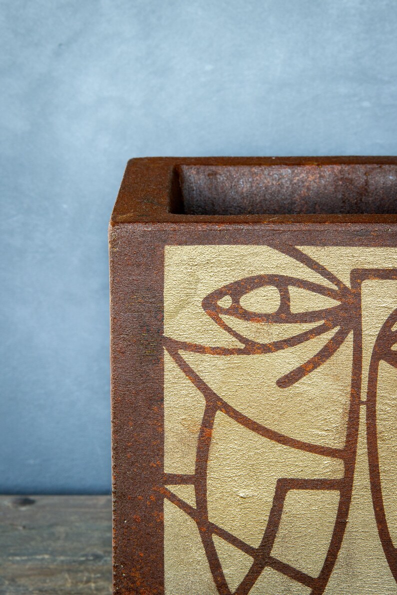 Handmade Loft Planter – Rust Corten With Gold Geometric Face, 21x21x30 ...