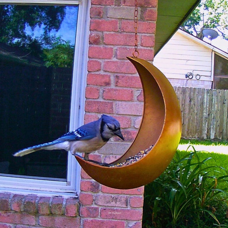 Mond Vogelhäuschen für Draußen - Hängendes und am Zaun montiertes Futterhaus, Eichhörnchenfutterhaus, Gartendekoration, himmlisches Geschenk für Vogelliebhaber, Metallfutterhaus Bild 3