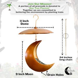 Mond Vogelhäuschen für Draußen - Hängendes und am Zaun montiertes Futterhaus, Eichhörnchenfutterhaus, Gartendekoration, himmlisches Geschenk für Vogelliebhaber, Metallfutterhaus 9inch with Rain Dome