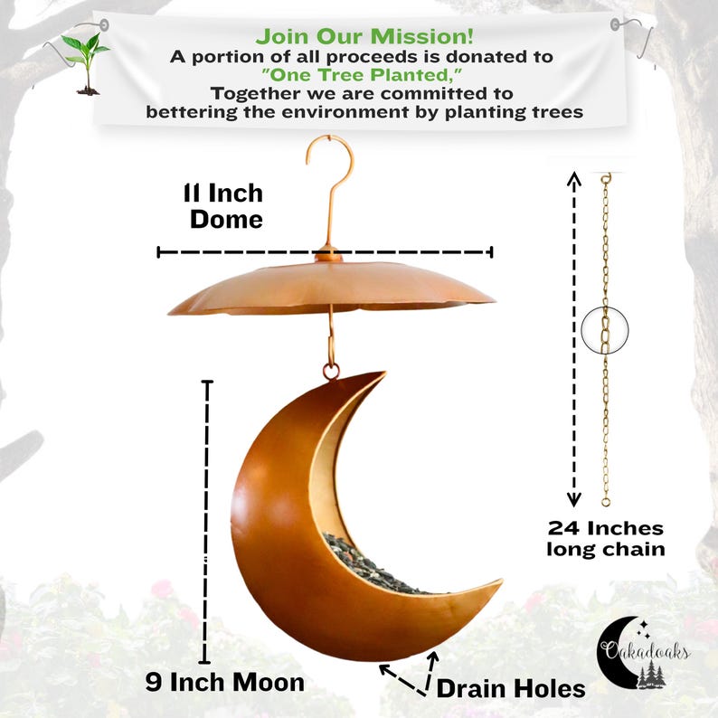 Mond Vogelhäuschen für Draußen - Hängendes und am Zaun montiertes Futterhaus, Eichhörnchenfutterhaus, Gartendekoration, himmlisches Geschenk für Vogelliebhaber, Metallfutterhaus 9inch with Rain Dome