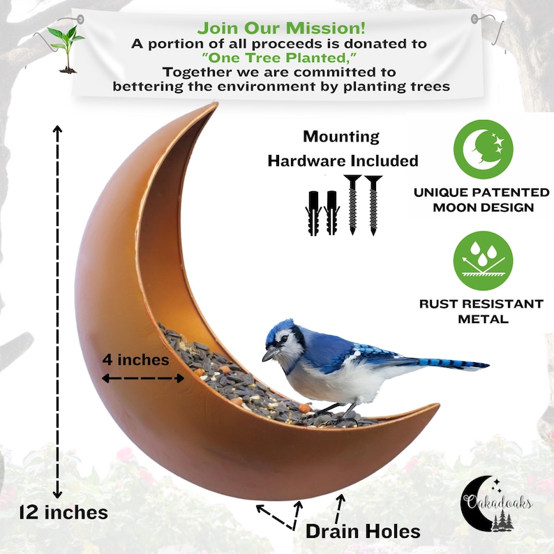Mond Vogelhäuschen für Draußen - Hängendes und am Zaun montiertes Futterhaus, Eichhörnchenfutterhaus, Gartendekoration, himmlisches Geschenk für Vogelliebhaber, Metallfutterhaus Bild 16
