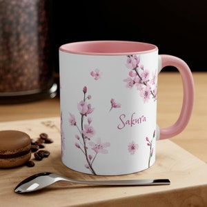 Personalized Sakura Mug, Cherry Blossom Mug, 11oz 15oz, Japanese Mug, Floral Mug, Flower Mug, Japan Mug, Pink Mug