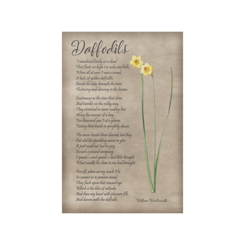 Daffodils Poem Poster I Wandered Lonely as a Cloud William Wordsworth