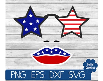 Fourth of july face  svg - 4th of july Cut File - svg - eps - dxf - png- Silhouette - Cricut - Digital Download