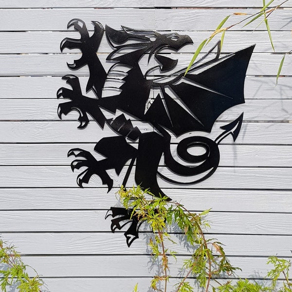 Welsh Dragon CYMRU wall art Mild Steel Metal hand finished Y Ddraig Goch Choice Of Welsh Red or Black Colour