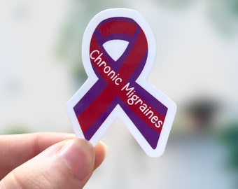 Chronic Migraines Awareness Ribbon Sticker | Chronic illness | Chronic illness stickers | purple and red ribbon | migraines