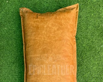 Leather Lumbar Pillow Cover Leather Decorative Throw Pillow Rectangular Sofa Couch Cushion Covers outdoor cushion farmhouse leather cushion.