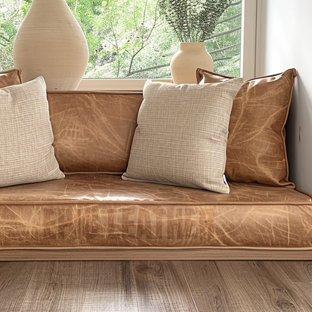 View of Epic Brown Leather Lumbar Pillow Cover Leather Decorative Throw Pillow ...