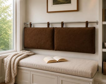 Wall Mounted Velvet Headboard Cushion | Upholstered Backrest Pillow with Hanging Straps | Easy Install Reading Headboard Insert optional